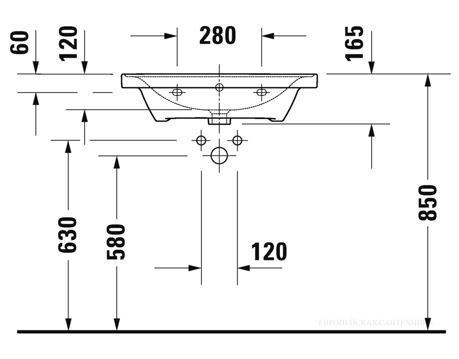 Раковина Duravit D-Neo для мебели, 650x480 мм, с переливом, 1 отверстие под смеситель, цвет белый с покрытием WonderGliss - изображение 11