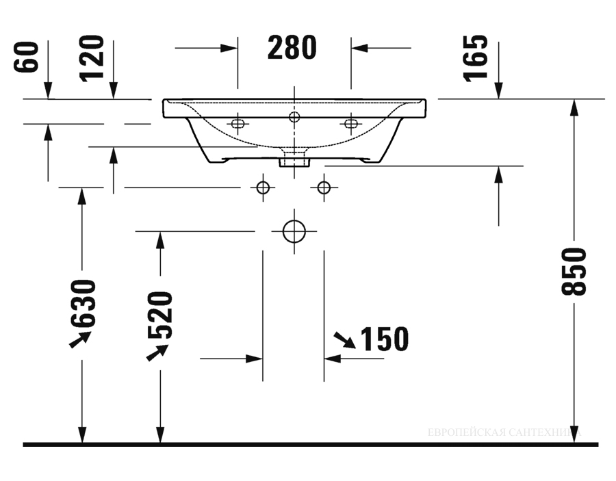 Раковина Duravit D-Neo для мебели, 650x480 мм, с переливом, 1 отверстие под смеситель, цвет белый с покрытием WonderGliss - изображение 12