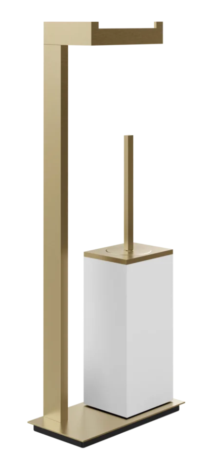 Cтойка Gessi Rettangolo, напольная, с бумагодержателем и ёршиком, цвет White/Warm Bronze Brushed PVD