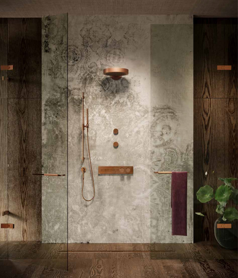 Штанга Gessi Ingranaggio, с душевой лейкой, шлангом и шланговым подсоединением, цвет Warm Bronze Brushed PVD - изображение 1