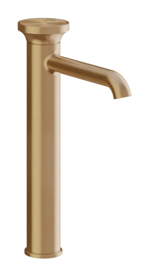 Смеситель для раковины Gessi Origini, высокий, без донного клапана, в комплект входит отделочная вставка, цвет Warm Bronze Br. PVD