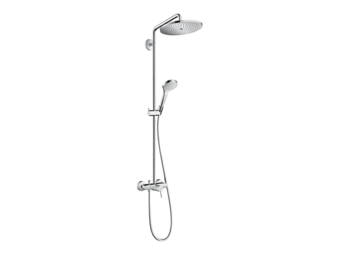 На изображении товар Душевая система Hansgrohe Croma Select 280 Air 1jet Showerpipe, с однорычажным смесителем, цвет хром от официального представителя в Москве