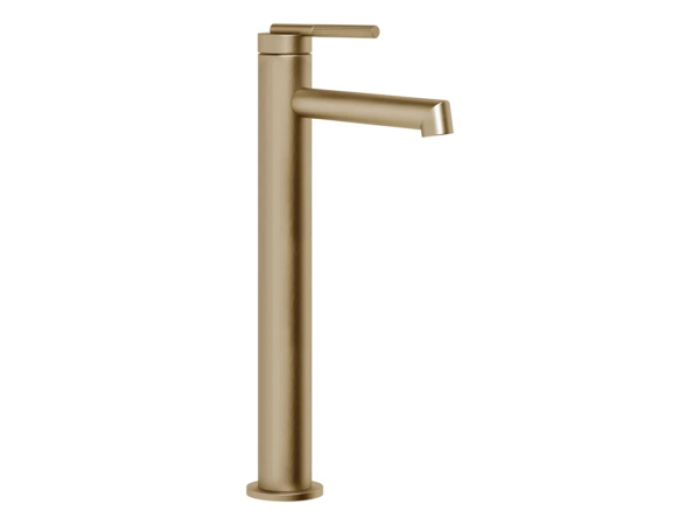 На изображении товар Смеситель для раковины Gessi Ingranaggio, высокий, с коротким изливом, без донного клапана, цвет Warm Bronze Brushed PVD от официального представителя в Москве