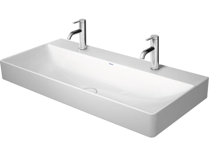 На изображении товар Раковина Duravit DuraSquare с шлифованным низом, для мебели, 1000х470 мм, без перелива, на 2 отверстия под смесители, цвет белый от официального представителя в Москве