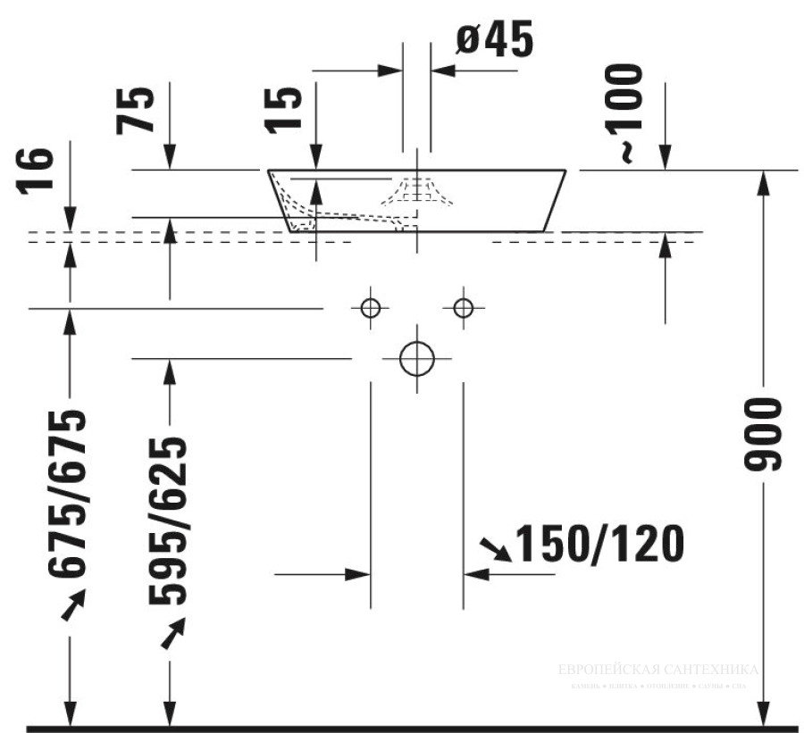 Раковина Duravit Cape Cod накладная, ø 480 мм, с площадкой и с 1 отверстием для смесителя, цвет белый шёлково-матовый с покрытием WonderGliss - изображение 7