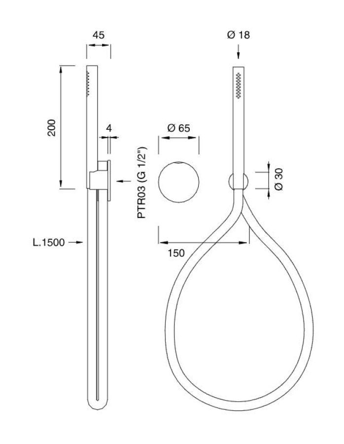 Смеситель для душа CEA Design Giotto, настенный, на 2 отверстия, с ручным душем, шланг в цвете Quartz Grey, внешняя часть, цвет сатинированная сталь - изображение 2