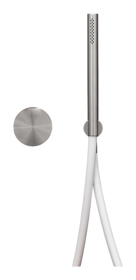 Смеситель для душа CEA Design Giotto, настенный, на 2 отверстия, с ручным душем, шланг в цвете Quartz Grey, внешняя часть, цвет сатинированная сталь