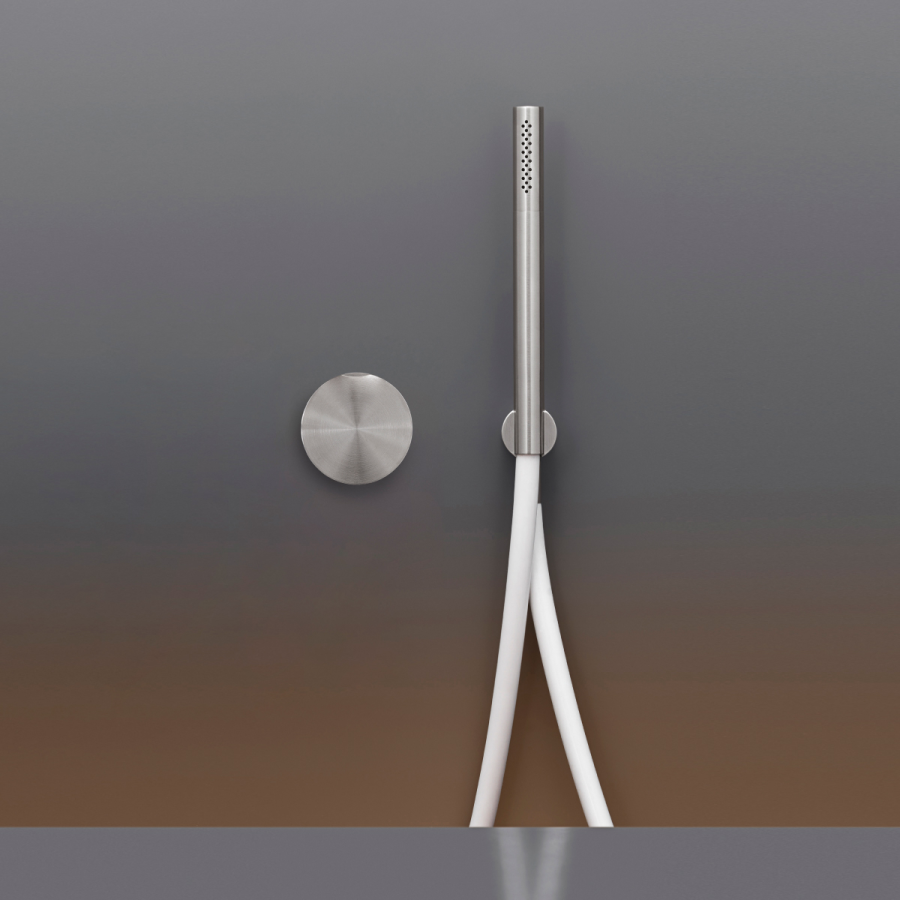 Смеситель для душа CEA Design Giotto, настенный, на 2 отверстия, с ручным душем, шланг в цвете Quartz Grey, внешняя часть, цвет сатинированная сталь - изображение 1