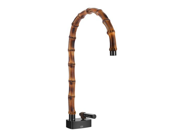 На изображении товар Смеситель для раковины Gessi Jacqueline с высоким поворотным изливом, металлическим вентилем, без донного клапана Black Metal PVD от официального представителя в Москве