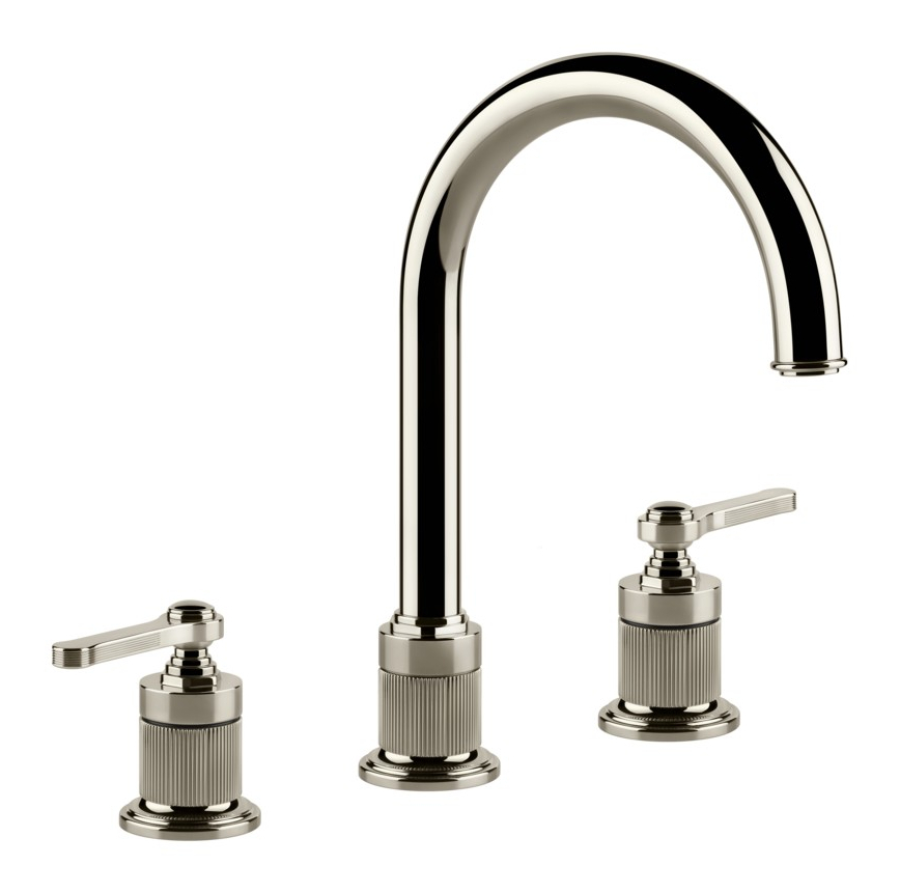 Смеситель для раковины Gessi Venti20, двухрычажный, зонтичный, с соединительными шлангами, без донного клапана, глубина 212 мм, цвет Nickel PVD