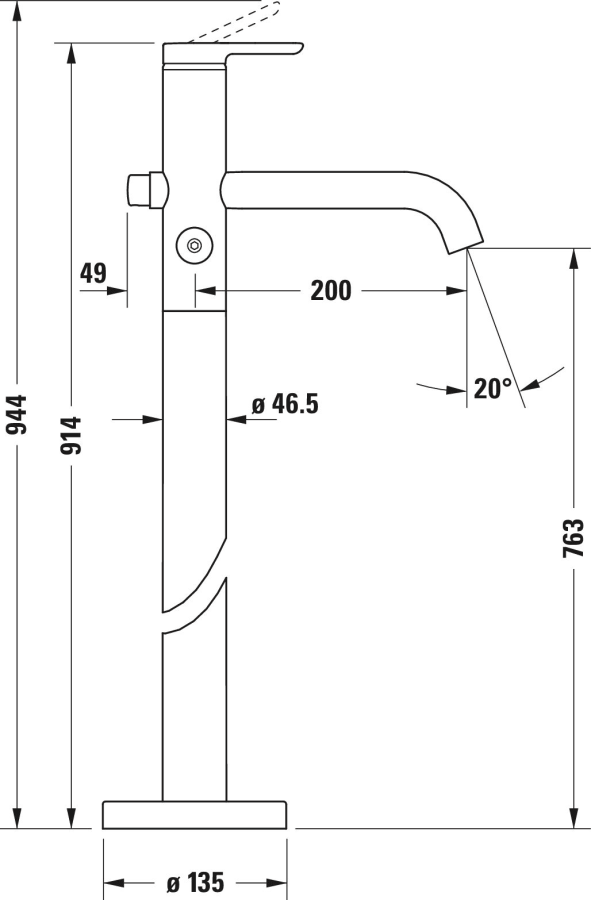 Смеситель для ванны Duravit C1, напольный, внешняя часть, цвет хром - изображение 6