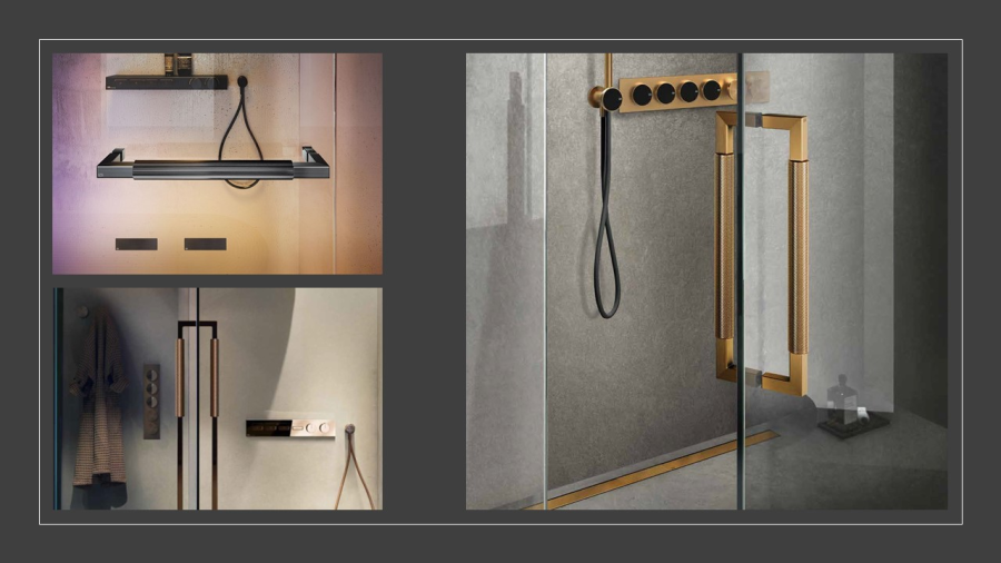 Ручка для душевой двери Gessi Shower G, двухстороняя, вертикальная/горизонтальная установка, 300 мм, цвет Brass PVD - изображение 1