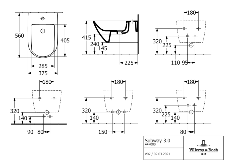 Биде Villeroy&Boch Subway 3.0, 375х560 мм, подвесное, для 1-позиционного смесителя, отверстие для смесителя выбито, с переливом, цвет Альп. белый - изображение 7
