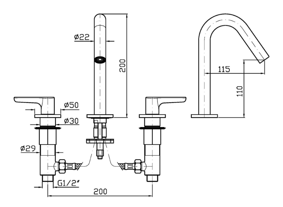 Смеситель для раковины Zucchetti Medameda, на 3 отверстия, низкий излив Н. 200 мм, аэратор, цвет Brushed Metal Black - изображение 3