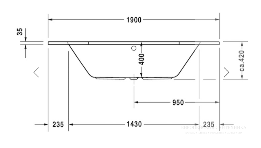 Ванна встраиваемая Duravit D-Code, 1900 x 900 мм, шестиугольная, акриловая, цвет белый - изображение 4