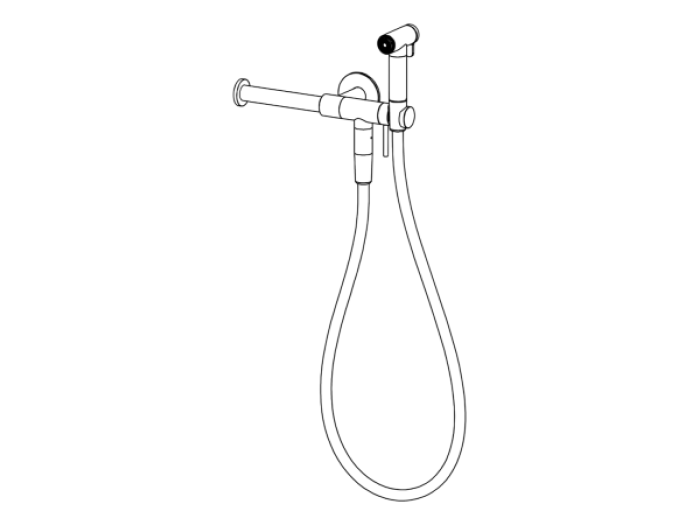 На изображении товар Гигиенический душ CEA Design Free Ideas, настенный держатель с подключением к воде, запорный клапан, бумагодержатель, шланг Black, внешняя часть, цвет сатинированная сталь от официального представителя в Москве