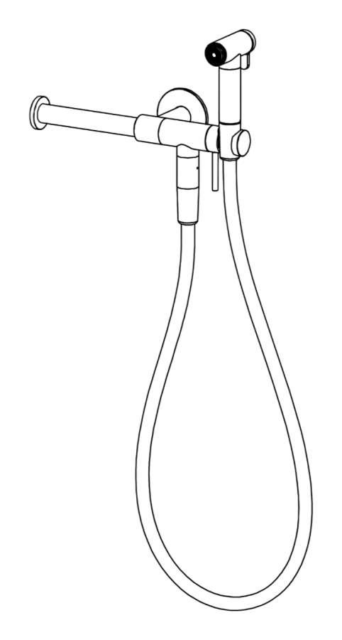 Гигиенический душ CEA Design Free Ideas, настенный держатель с подключением к воде, запорный клапан, бумагодержатель, шланг Black, внешняя часть, цвет сатинированная сталь