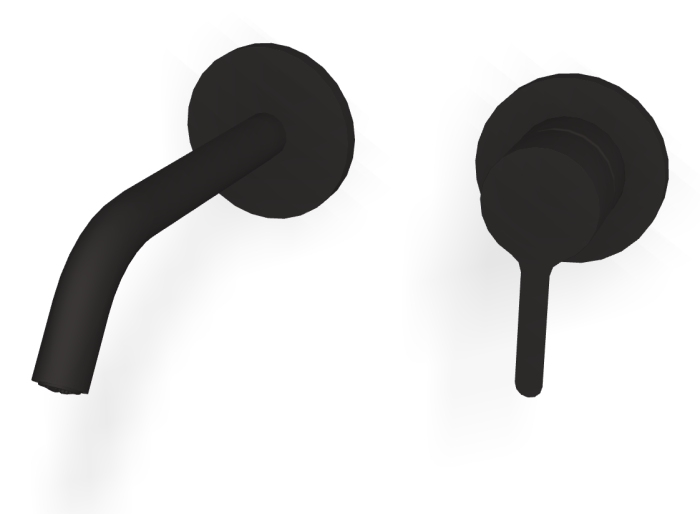 На изображении товар Смеситель для раковины Carlo Frattini Snap, настенный, однорычажный, с донным клапаном Click-Clack, излив 158 мм, внешняя часть, цвет чёрный матовый от официального представителя в Москве