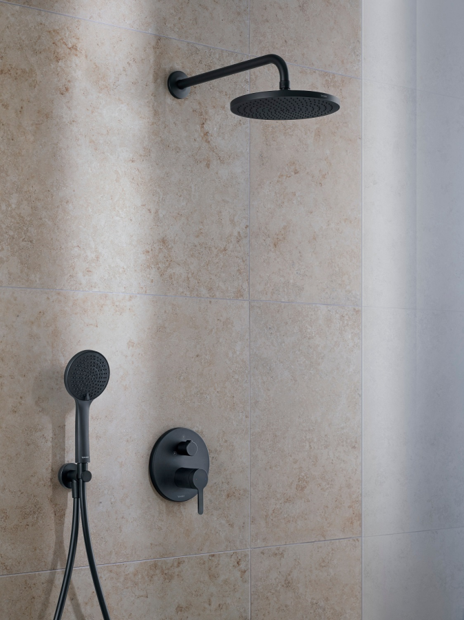 Смеситель для душа Duravit C.1 с переключателем, круглая розетка, внешняя часть, цвет чёрный матовый - изображение 1