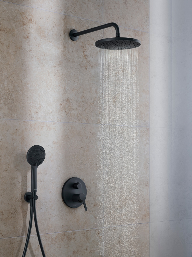 Смеситель для душа Duravit C.1 с переключателем, круглая розетка, внешняя часть, цвет чёрный матовый - изображение 2