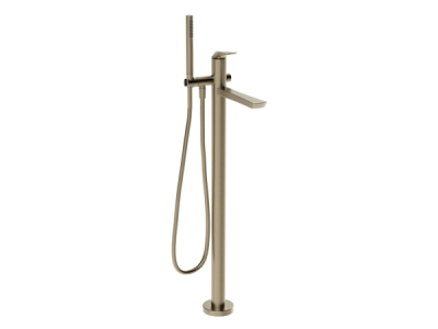На изображении товар Cмеситель для ванны Gessi Ventaglio, h1069 мм, напольный, с переключателем и ручным душем, внешняя часть,  цвет Finox Brushed Nickel от официального представителя в Москве