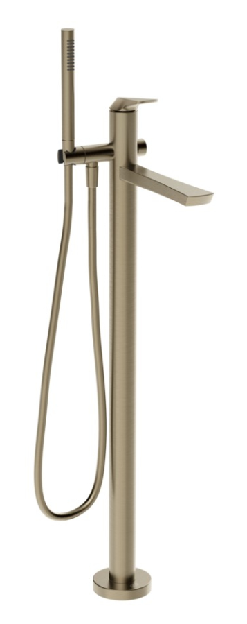 Cмеситель для ванны Gessi Ventaglio, h1069 мм, напольный, с переключателем и ручным душем, внешняя часть,  цвет Finox Brushed Nickel