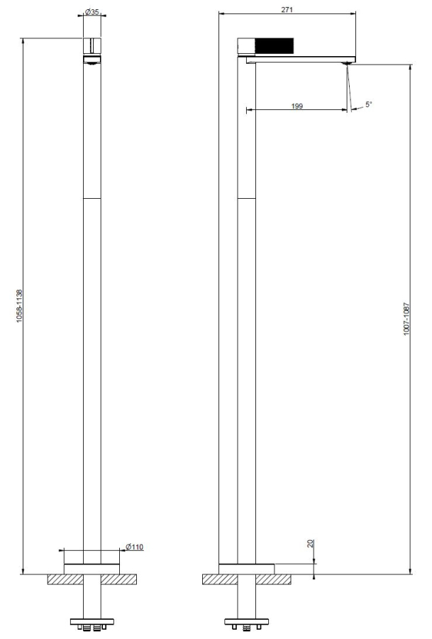 Смеситель для раковины Gessi Inverso, напольный, с аэратором, внешняя часть, Н-1138 мм, цвет Copper Brushed PVD - изображение 1