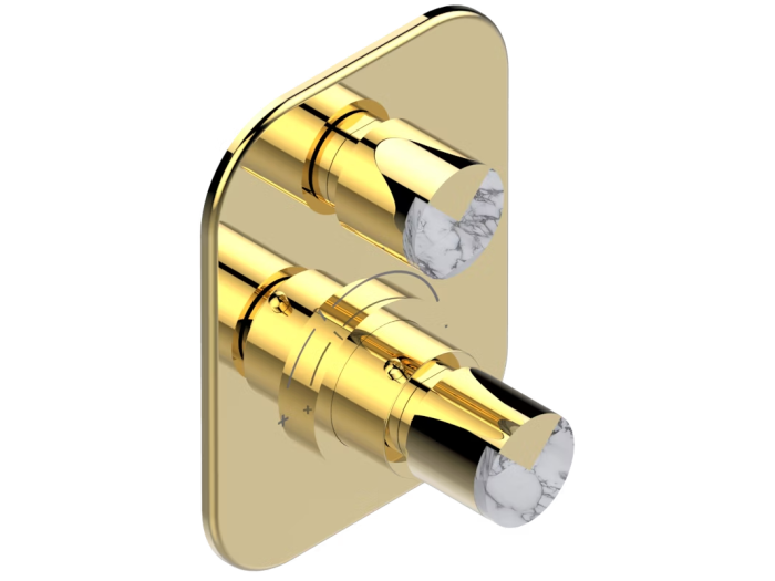 На изображении товар Термостат с запорным вентилем THG Le 9 Howlite, внешняя часть, цвет Gold PVD от официального представителя в Москве
