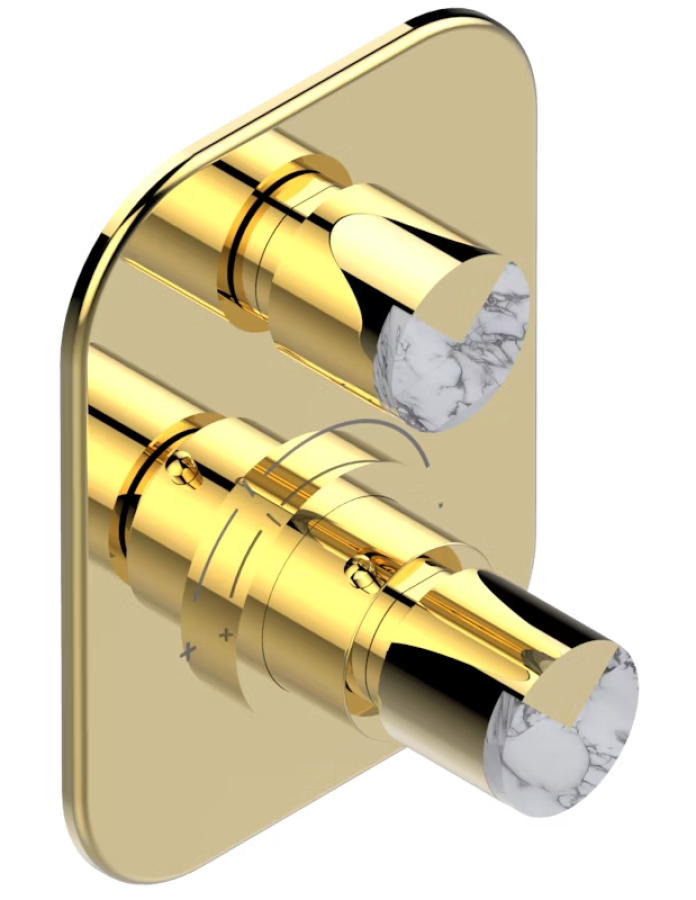Термостат с запорным вентилем THG Le 9 Howlite, внешняя часть, цвет Gold PVD
