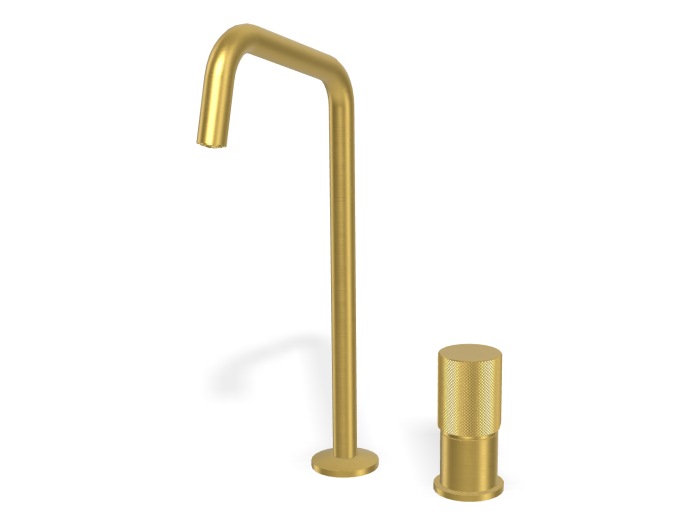 На изображении товар Смеситель для раковины Carlo Frattini Spillo Tech, поворотный излив, 2 гибких шланга, с донным клапаном Click-Clack, цвет брашированное золото от официального представителя в Москве