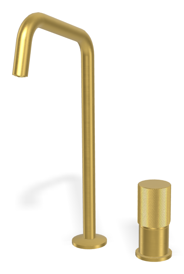 Смеситель для раковины Carlo Frattini Spillo Tech, поворотный излив, 2 гибких шланга, с донным клапаном Click-Clack, цвет брашированное золото