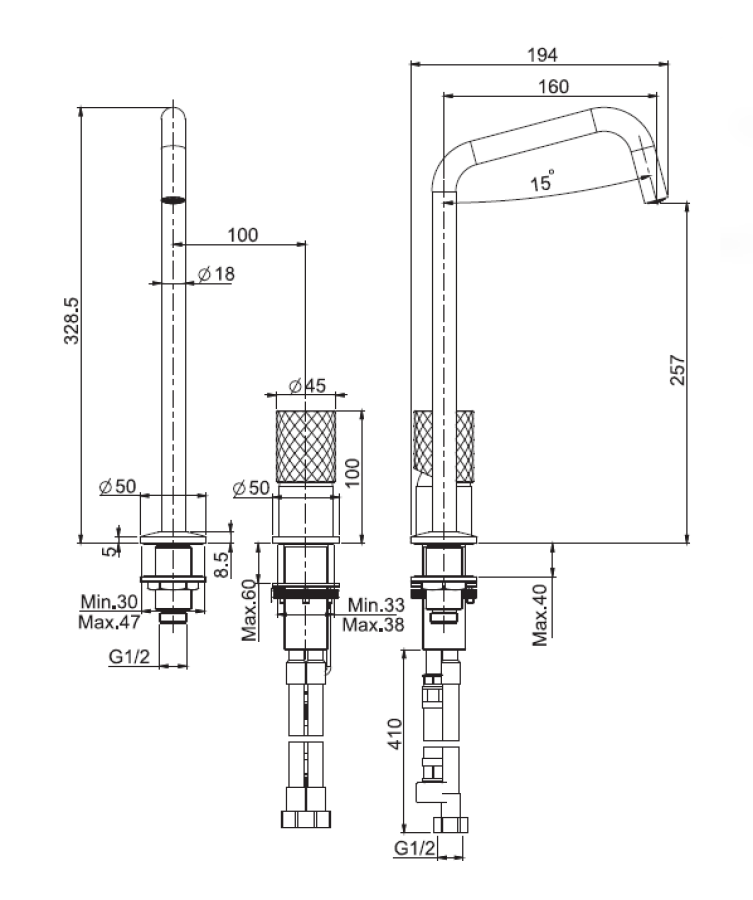 Смеситель для раковины Carlo Frattini Spillo Tech, поворотный излив, 2 гибких шланга, с донным клапаном Click-Clack, цвет брашированное золото - изображение 1
