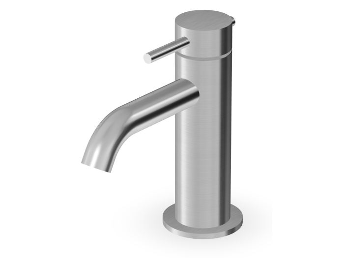 На изображении товар Смеситель Zucchetti Helm,  для раковины, однорычажный, на 1 отверстие, аэратор, без донного клапана, гибкие шланги, цвет сталь матовая нержавеющая от официального представителя в Москве