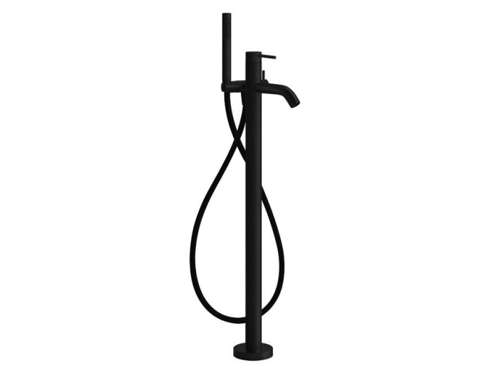 На изображении товар Смеситель для ванны Gessi 316, напольный, встраиваемый, с душевой лейкой, цвет Matte Black от официального представителя в Москве