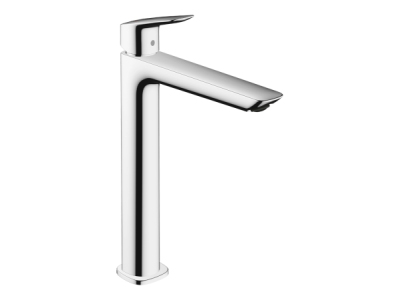 На изображении товар Смеситель для раковины Hansgrohe Logis, однорычажный, 240 Fine, с донным клапаном, цвет хром от официального представителя в Москве