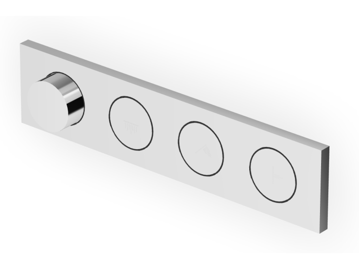 На изображении товар Термостат Zucchetti Hoop, для душа, встраиваемый, горизонтальный/вертикальный монтаж, на 3 потребителя, внешняя часть, цвет хром от официального представителя в Москве