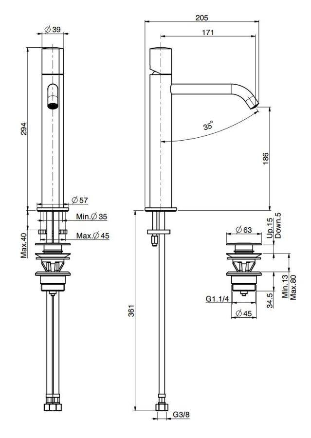 Смеситель для раковины Carlo Frattini SO, с донным клапаном Click-Clack, 2 гибкими шлангами, без ручки, L-205 мм, цвет чёрный хром - изображение 3
