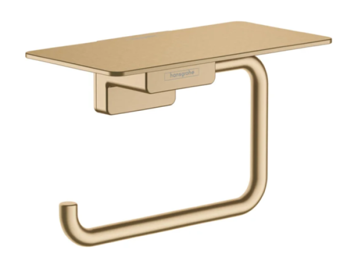 На изображении товар Бумагодержатель Hansgrohe AddStoris, настенный, с полкой, цвет шлифованная бронза от официального представителя в Москве