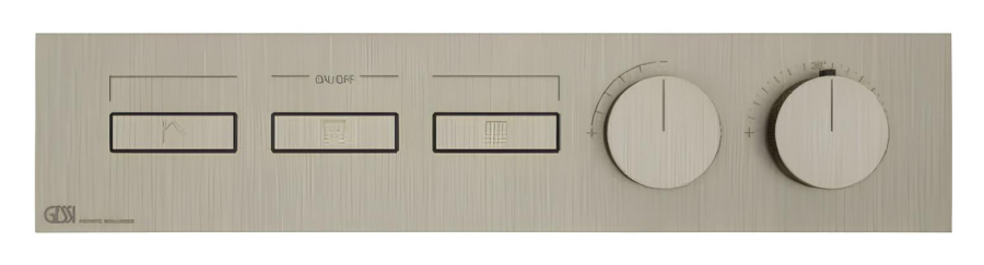 Термостат Gessi HI-FI, с кнопками вкл/выкл, до 3 функций одновременно, внешняя часть, ширина 455 мм, цвет Finox Brushed Nickel