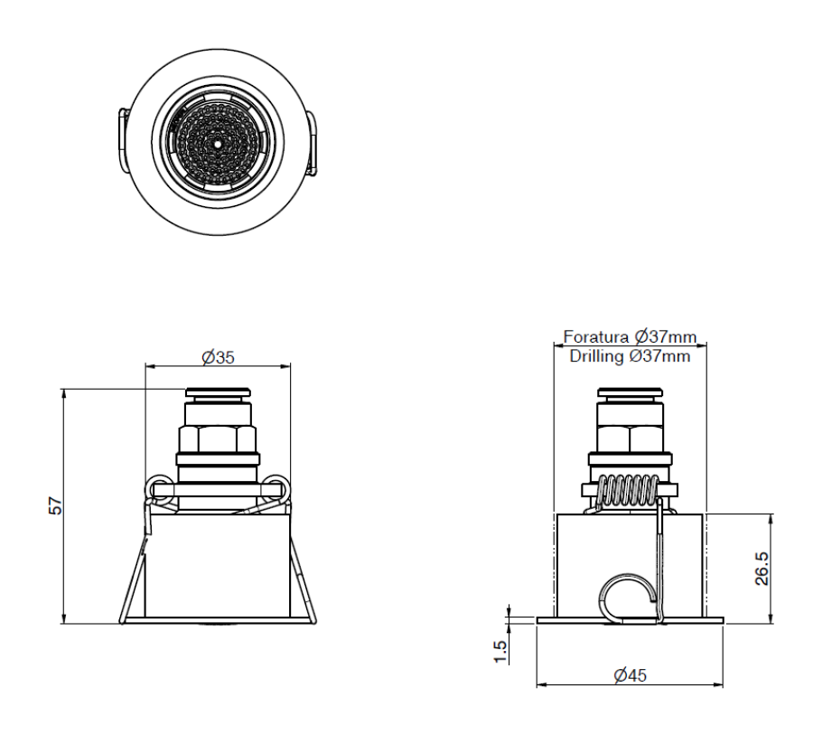 Микродуш Carlo Frattini Waterdot, ⌀45 мм, с пружинистым креплением, с функцией дождя, скрытого монтажа, цвет брашированный никель - изображение 4
