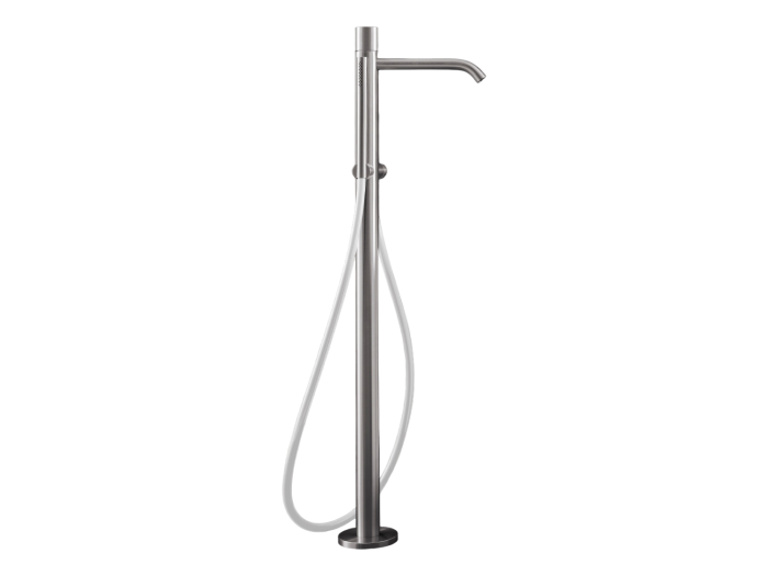 На изображении товар Смеситель CeaDesign Giotto Plus  для ванны, напольный, H. 870 мм, ручной душ Ø 18 мм, шланг Quartz Grey, сталь, цвет сатинированная бронза от официального представителя в Москве
