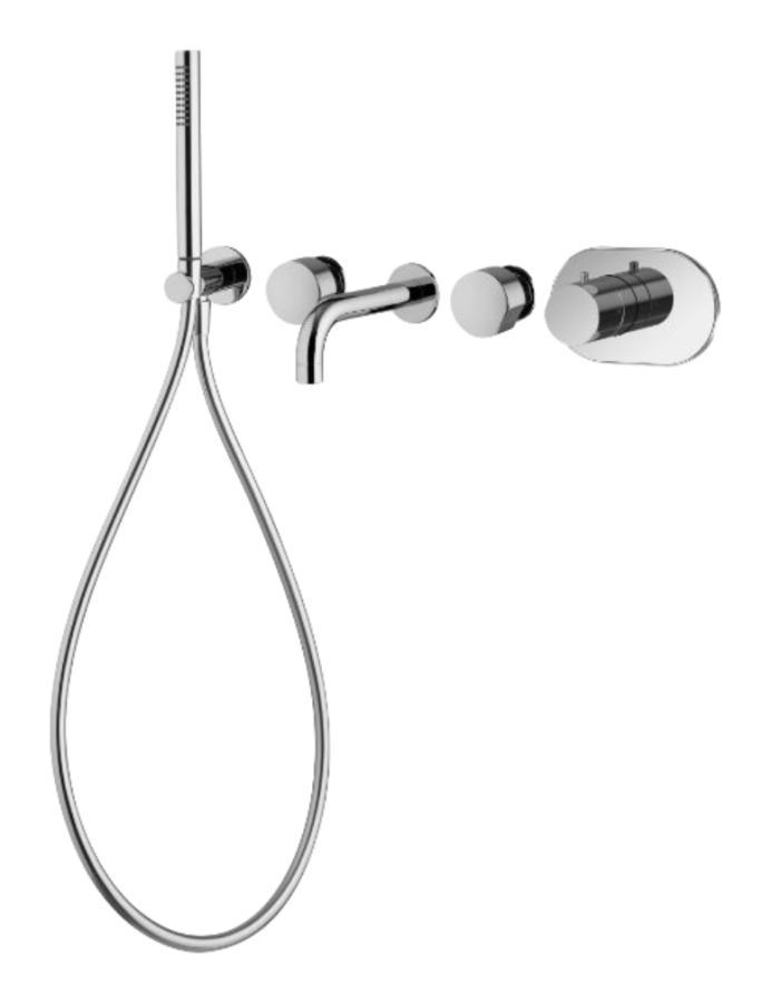 Термостат для ванны Carlo Frattini SO, без ручек, на 2 потребителя, с ручным душем, гибким шлангом хромалюкс 1500 мм, внешняя часть, цвет белый матовый