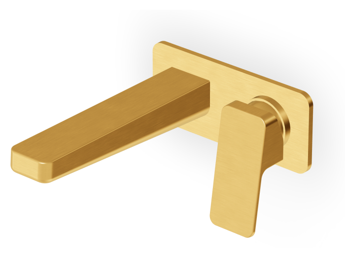 На изображении товар Смеситель Zucchetti Jingle, для раковины, однорычажный, настенный, встраиваемый, внешняя часть, цвет матовое золото от официального представителя в Москве