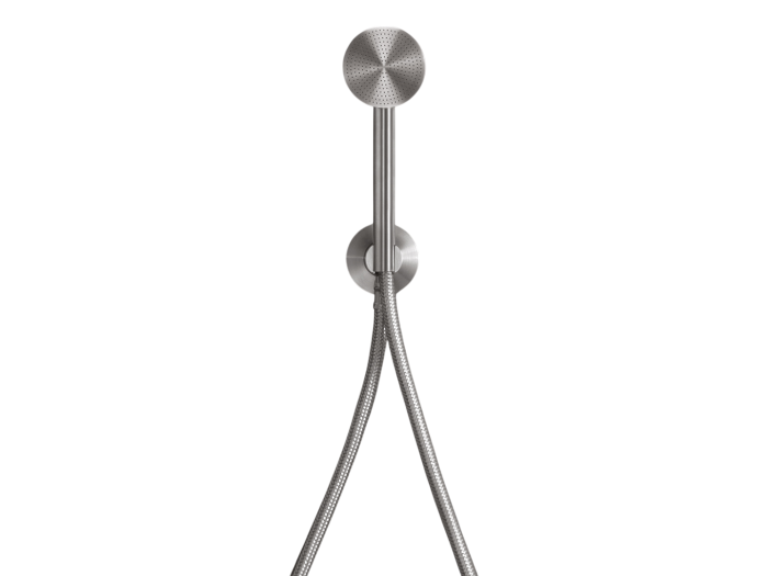 На изображении товар Душ ручной CeaDesign Free Ideas, с настенным держателем и подключением к воде, Ø 65 мм, шланг в стальной оплетке, сталь, цвет сатинированная сталь от официального представителя в Москве