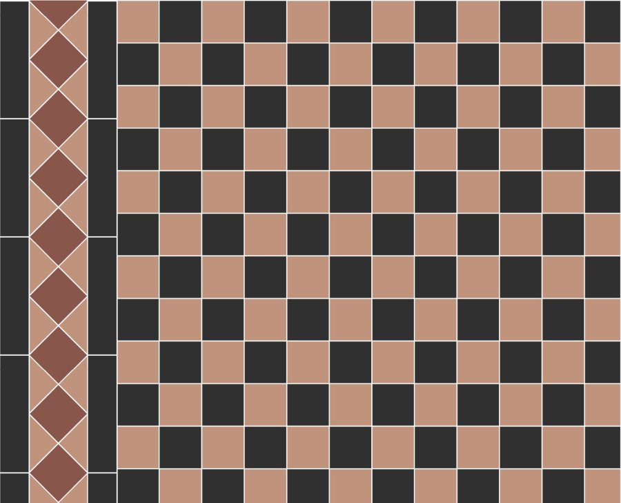 Micro. Керамогранит Victorian Oxford (Black&Terracotta) on mesh straight 30,1x30,1