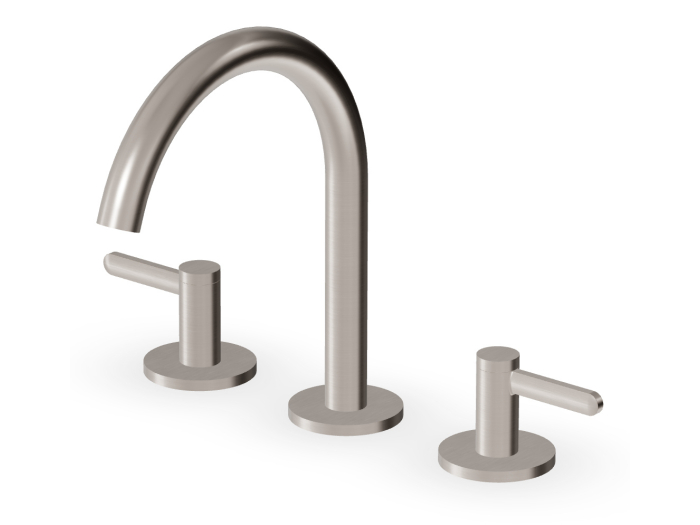 На изображении товар Смеситель для раковины Zucchetti Isy22, двухвентильный, на 3 отверстия, поворотный излив 232h мм, цвет Brushed Nickel от официального представителя в Москве