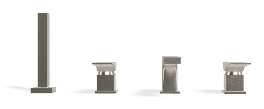 Смеситель для ванны Carlo Frattini Zeta, на борт, на 4 отверстия, двухрычажный, с изливом, вытяжным ручным душем, цвет брашированный никель - изображение 1