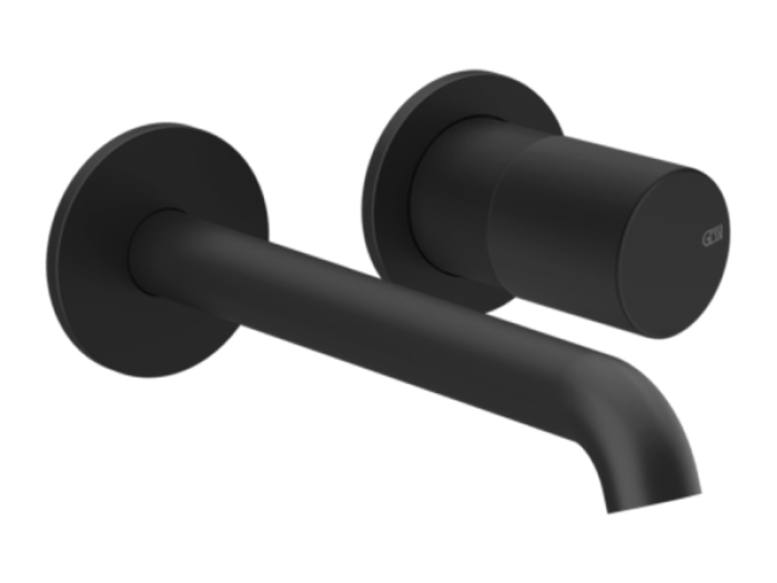 На изображении товар Смеситель для раковины Gessi Habito, встраиваемый, настенный, на 2 отверстия, излив 171-201 мм, внешняя часть, цвет Matte Black от официального представителя в Москве
