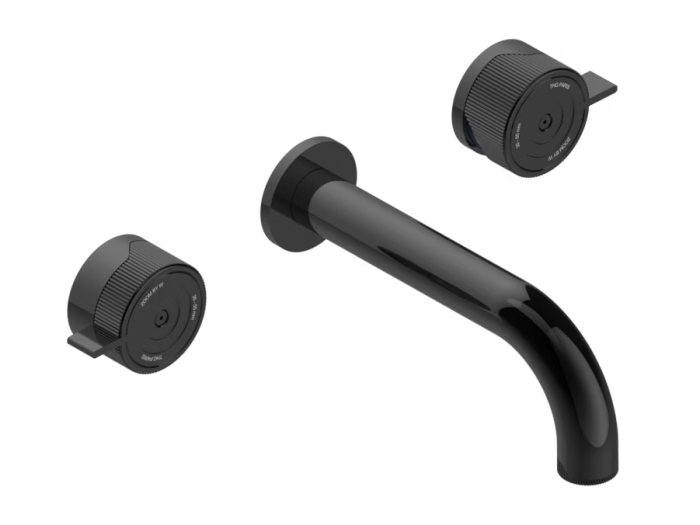 На фото Смеситель для раковины THG Zoom.7, на 3 отверстия, встраиваемый в стену, с трубчатым изливом, внешняя часть, цвет Brown bronze PVD На изображении товар Смеситель для раковины THG Zoom.7, на 3 отверстия, встраиваемый в стену, с трубчатым изливом, внешняя часть, цвет Brown bronze PVD от официального представителя в Москве