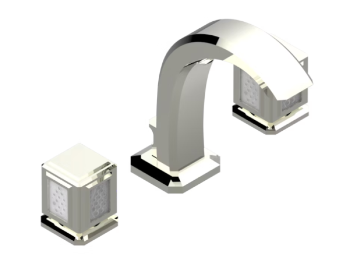 На изображении товар Смеситель для раковины THG Metropolis cristal clair, на 3 отверстия, с донным клапаном, цвет никель от официального представителя в Москве